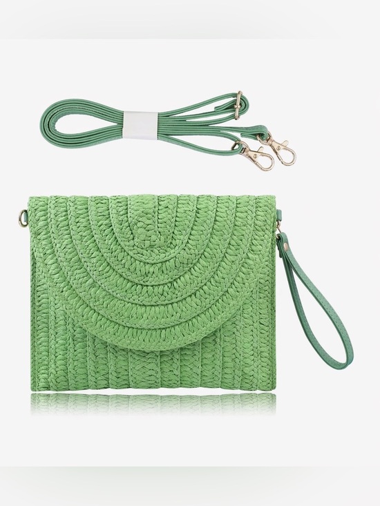 Handbags - Straw Woven Crossbody Clutch, Summer Beach Bag Boho Chic Purse , green